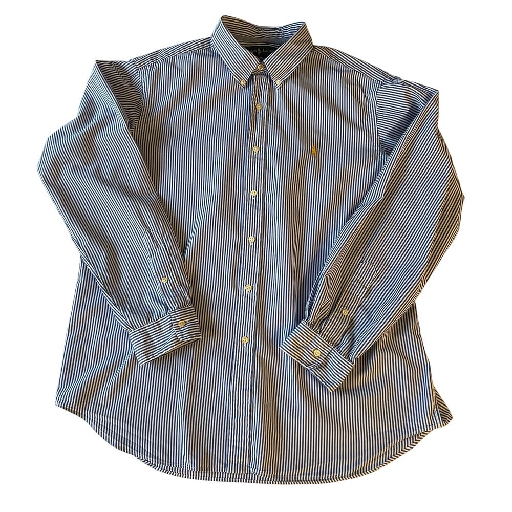 Ralph Lauren Classic Fit Striped Button Down Shirt Men's Sz XL Blue White Preppy
